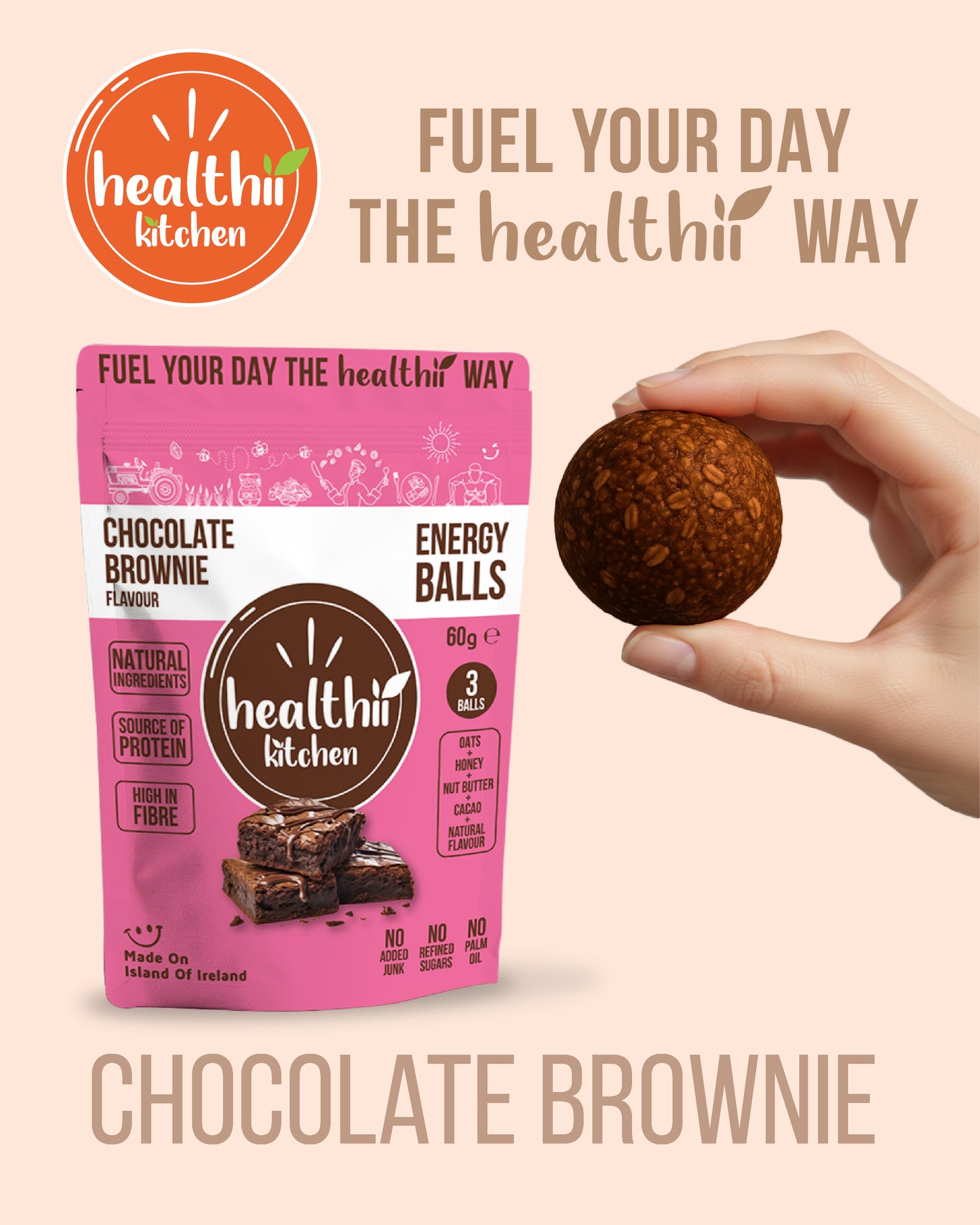 CHOCOLATE BROWNIE PROTEIN ENERGY BALLS (WHOLESALE) 20 x 60g(3 Balls) = 60 BALLS (SUPER SAVER)